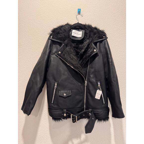 STAND STUDIO Carrie Faux Shearling Biker Jacket EU36/US4 - Picture 6 of 9